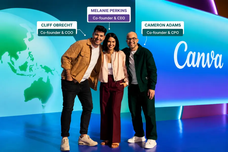 Canva co-founders Melanie Perkins Cliff Obrecht and Cameron Adams