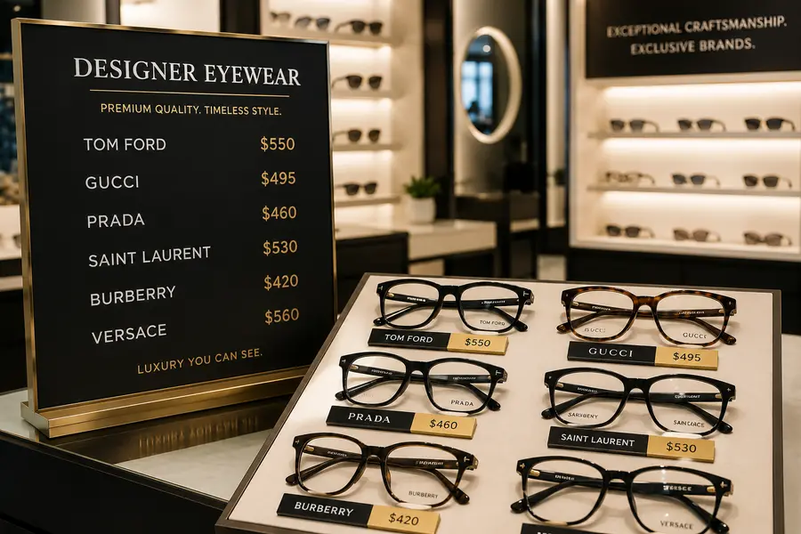 How Warby Parker Started by Selling Affordable Glasses Online 3 Traditional eyewear retail display showing high-priced designer glasses"